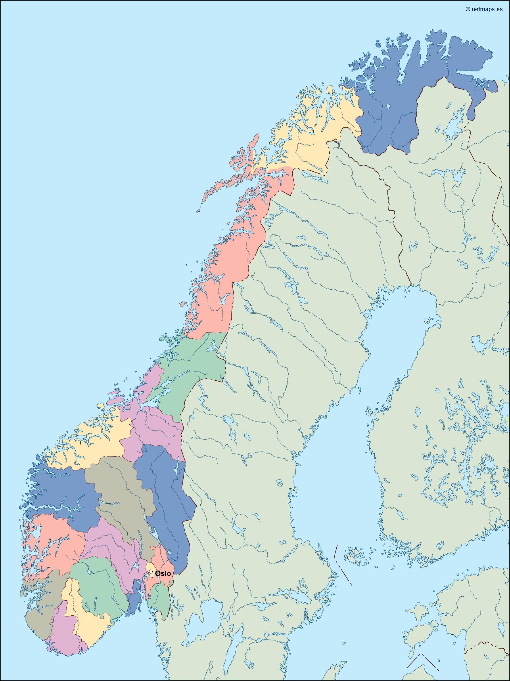Карта норвегии с областями