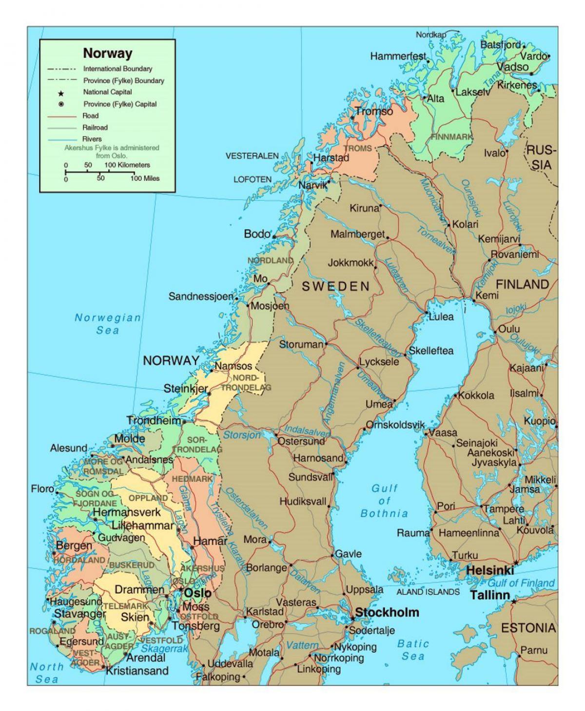 карта Норвегии с городами